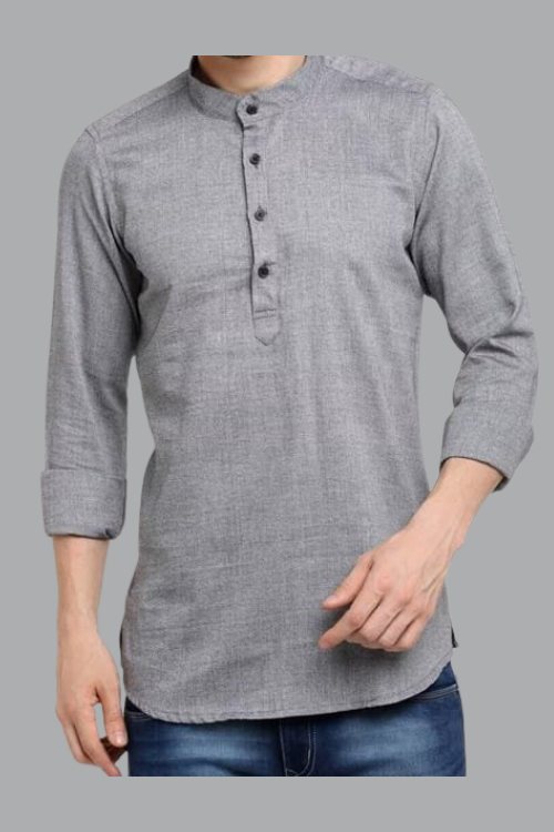 Mens Kurti Shirt Light Gray