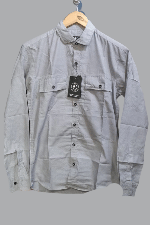 Regular full sleeve Plain Gray Shirt Double Pocket