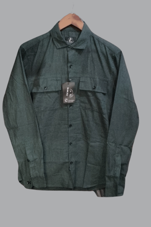 Regular full sleeve Plain Kai Green Shirt Double Pocket