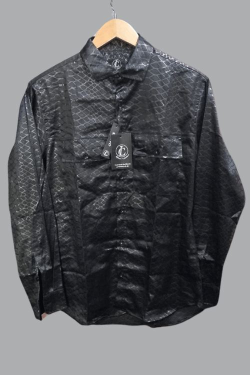 Regular full sleeve Black Printed Shirt Double Pocket