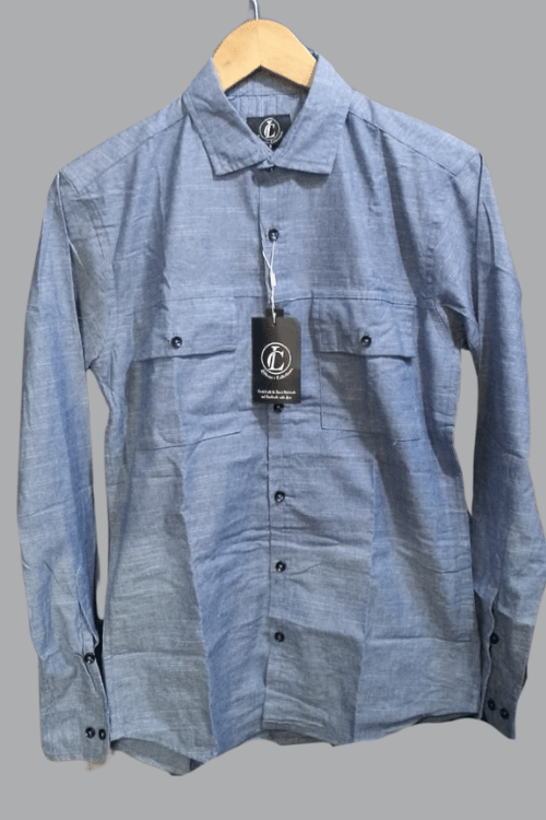 Regular full sleeve Ash Gray Denim Shirt Double Pocket