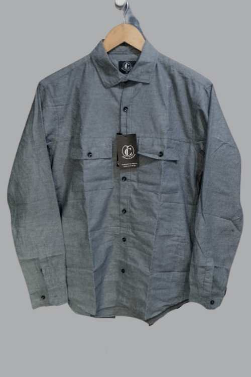 Regular full sleeve Slate Gray Denim Shirt Double Pocket