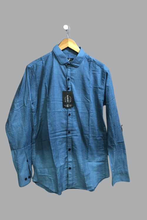 Regular full sleeve check shirt slate blue