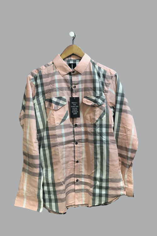 Regular full sleeve check shirt peach