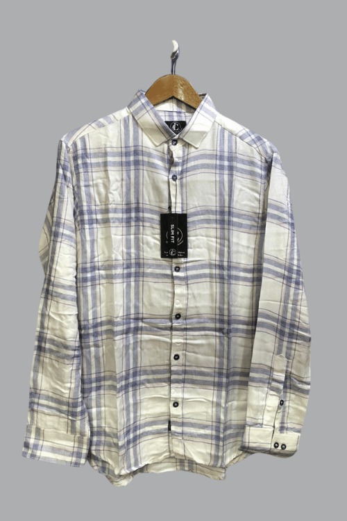 Regular full sleeve check shirt cream with light purple