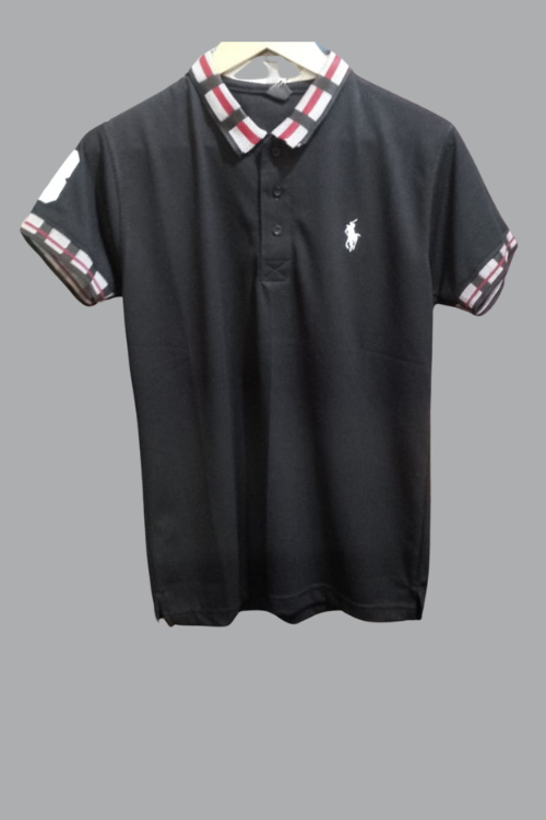 Regular Fit Black Spandex Polo T-Shirt