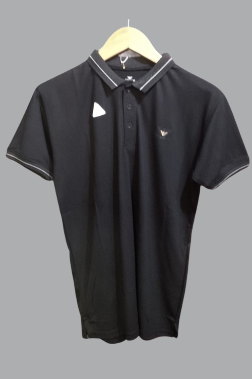 Regular Fit Matte Black Spandex Polo T-Shirt