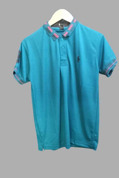 Regular Fit Sky Blue Spandex Polo T-Shirt