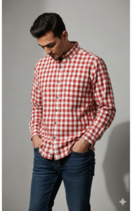 Regular full sleeve check shirt Red and White