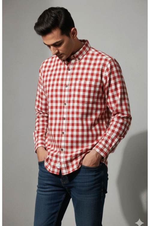 Regular full sleeve check shirt Red and White