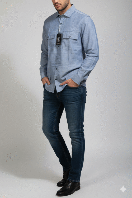 Regular full sleeve Ash Gray Denim Shirt Double Pocket