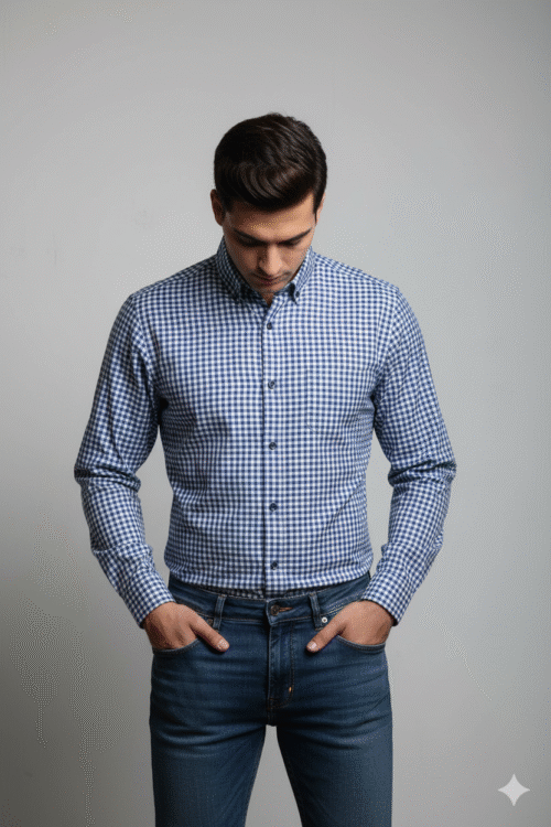 Regular full sleeve  check shirt White and Blue
