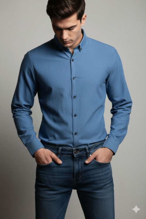 Regular full sleeve check shirt slate blue